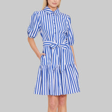 Load image into Gallery viewer, Dolce Cabo Belted Stripe Dress- Cobalt/White