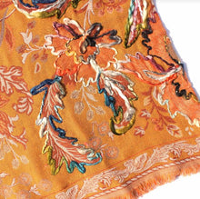 Load image into Gallery viewer, Vismaya Floral Embroidered Triangle Scarf- Mustard