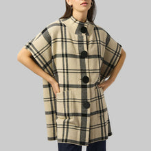 Load image into Gallery viewer, Joseph Ribkoff Jacquard Sweater Knit Plaid Poncho- Champagne/Black