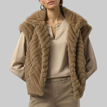 Load image into Gallery viewer, Joseph Ribkoff Chevron Faux Fur Mock Neck Vest-Mink