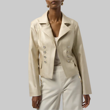 Load image into Gallery viewer, Joseph Ribkoff Leatherette Notched Collar Fitted Jacket-Gold