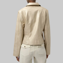 Load image into Gallery viewer, Joseph Ribkoff Leatherette Notched Collar Fitted Jacket-Gold