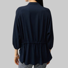 Load image into Gallery viewer, Joseph Ribkoff Woven Twill Boxy Top With Mandarin Collar-Midnight Blue