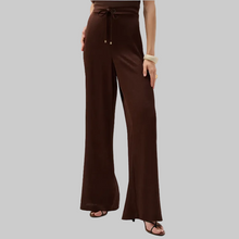 Load image into Gallery viewer, Joseph Ribkoff Crushed Satin Wide Leg Pull-On Pants With Drawstring-Mahogany