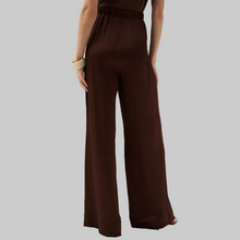 Load image into Gallery viewer, Joseph Ribkoff Crushed Satin Wide Leg Pull-On Pants With Drawstring-Mahogany