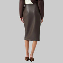 Load image into Gallery viewer, Joseph Ribkoff Bonded Leatherette Pencil Skirt-Mocha
