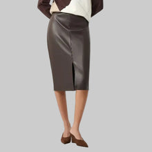 Load image into Gallery viewer, Joseph Ribkoff Bonded Leatherette Pencil Skirt-Mocha