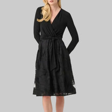 Load image into Gallery viewer, Joseph Ribkoff Signature Silky Knit and Novelty Fit and Flare Dress-Black