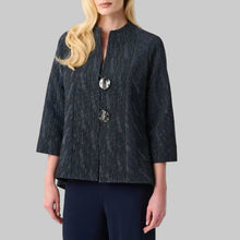 Load image into Gallery viewer, Joseph Ribkoff Signature Foil-Textured Jacquard Trapeze Jacket-Navy