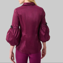 Load image into Gallery viewer, Joseph Ribkoff Signature Stretch Taffeta Fitted Blouse With Rhinestone Buttons-Berry Burst