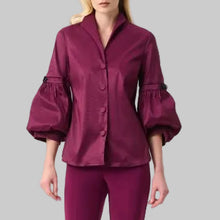 Load image into Gallery viewer, Joseph Ribkoff Signature Stretch Taffeta Fitted Blouse With Rhinestone Buttons-Berry Burst