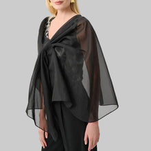 Load image into Gallery viewer, Joseph Ribkoff Signature Draped Organza Asymmetric Cover-Up-Black