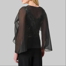 Load image into Gallery viewer, Joseph Ribkoff Signature Draped Organza Asymmetric Cover-Up-Black