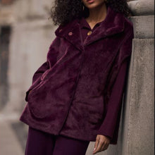 Load image into Gallery viewer, Joseph Ribkoff Faux Fur Funnel-Neck Boxy Vest-Elderberry