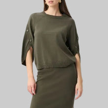 Load image into Gallery viewer, Joseph Ribkoff Brushed Viscose And Nylon Knit Tulip Sleeve Sweater-Avocado