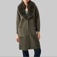 Load image into Gallery viewer, Joseph Ribkoff Feather Yarn Knit Coat With Detachable Faux Fur Collar-Avocado