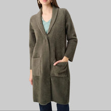 Load image into Gallery viewer, Joseph Ribkoff Feather Yarn Knit Coat With Detachable Faux Fur Collar-Avocado