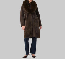 Load image into Gallery viewer, Joseph Ribkoff Feather Yarn Knit Coat With Detachable Faux Fur Collar-Mocha
