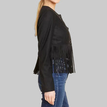 Load image into Gallery viewer, Dolce Cabo Suede Fringe Jacket-Black