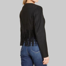 Load image into Gallery viewer, Dolce Cabo Suede Fringe Jacket-Black