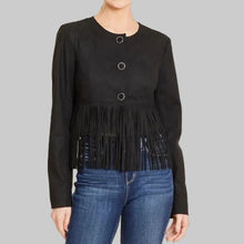 Load image into Gallery viewer, Dolce Cabo Suede Fringe Jacket-Black