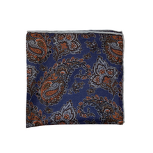 Load image into Gallery viewer, Geoff Nicholson Reversible Pocket Square-Blue/Rust/Grey Geometric/Paisley