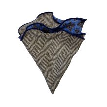 Load image into Gallery viewer, Edward Armah Reversible Pocket Circle-Blue Taupe Quatrefoil/Herringbone