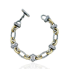 Load image into Gallery viewer, Tat2 Two-Tone Pavé Ravelle Thin Hammered Chain Bracelet-Vintage Silver