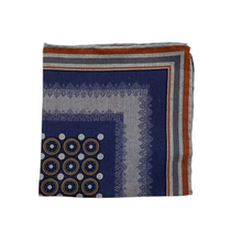 Load image into Gallery viewer, Geoff Nicholson Reversible Pocket Square-Blue/Rust/Grey Geometric/Paisley