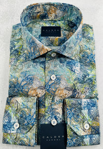 Calder Sport Shirt-Newport Fit-Lime/Navy Floral Overlay