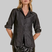 Load image into Gallery viewer, Elan Collard Button Down Blouse-Black Wash