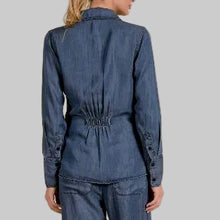 Load image into Gallery viewer, Elan Collard Jean Button Down Top-Navy Wash