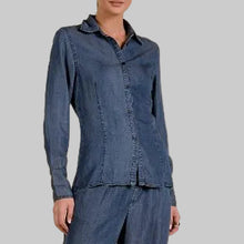 Load image into Gallery viewer, Elan Collard Jean Button Down Top-Navy Wash