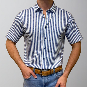 Desoto Short Sleeve Kent Collar- Blue Stripe