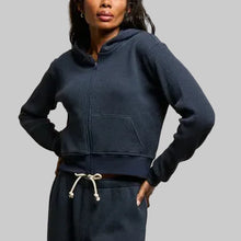 Load image into Gallery viewer, Perfectwhitetee Inez Waffle Zip Hoodie-Navy