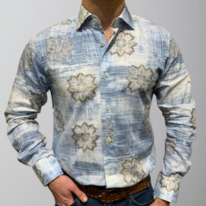 Calder Sport Shirt-Newport Fit-Sky Blue/Mocha Faded Bandana