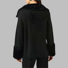 Load image into Gallery viewer, Joseph Ribkoff Sweater Knit Coat With Fur Trim-Black