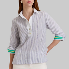 Load image into Gallery viewer, Hinson Wu Aileen 3/4 Sleeve Contrast Stripe-White/Green