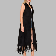 Load image into Gallery viewer, W.A.Y. Suede Fringe Duster-Black