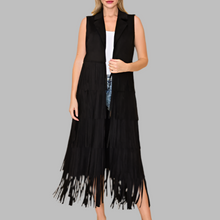 Load image into Gallery viewer, W.A.Y. Suede Fringe Duster-Black