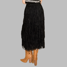 Load image into Gallery viewer, W.A.Y. Fringe Skirt-Black