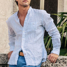 Load image into Gallery viewer, Borgo28 Banded Collar Mini Stripe Sportshirt- Blue