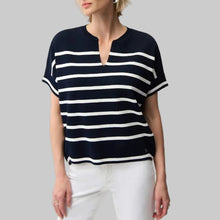 Load image into Gallery viewer, Joseph Ribkoff Stripe Print Short Sleeve Sweater-Midnight Blue/Vanilla