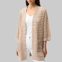 Load image into Gallery viewer, Joseph Ribkoff Cotton Blend Open Stitch Boxy Cardigan-Parchment