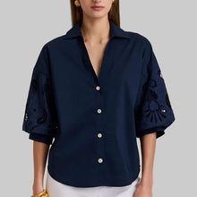 Load image into Gallery viewer, Hinson Wu Lilian Embroidered Elbow Sleeve-Navy