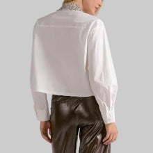 Load image into Gallery viewer, Elan Rhinestone Collar Button Up- White