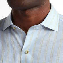 Load image into Gallery viewer, David Donahue Linen Sport Shirt- Blue/Tan Stripe
