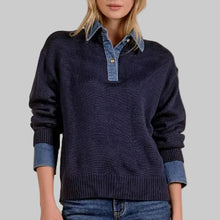 Load image into Gallery viewer, Elan Denim Collared Sweater- Navy