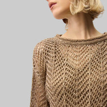 Load image into Gallery viewer, Joseph Ribkoff Sequins Yarn Chevron Print Long Sleeve Sweater-Tiger's Eye