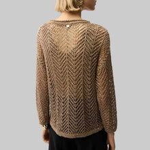 Load image into Gallery viewer, Joseph Ribkoff Sequins Yarn Chevron Print Long Sleeve Sweater-Tiger's Eye